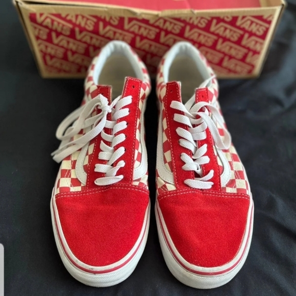 EUC Vans Old Skool Primary Check Red/White 10.5 - Picture 1 of 11